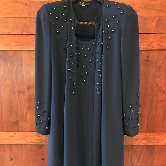 Evening Dress, full length with jacket, navy blue - Picture 2 of 9